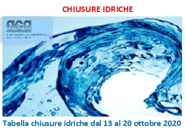 Tabella chiusure idriche dal 13 al 20 ottobre 2020