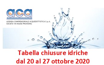 Tabella chiusure idriche_2020 dal 20 al 27 ottobre