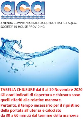 Tabella chiusure idriche_2020 dal 03.11.2020 al 10.11.2020