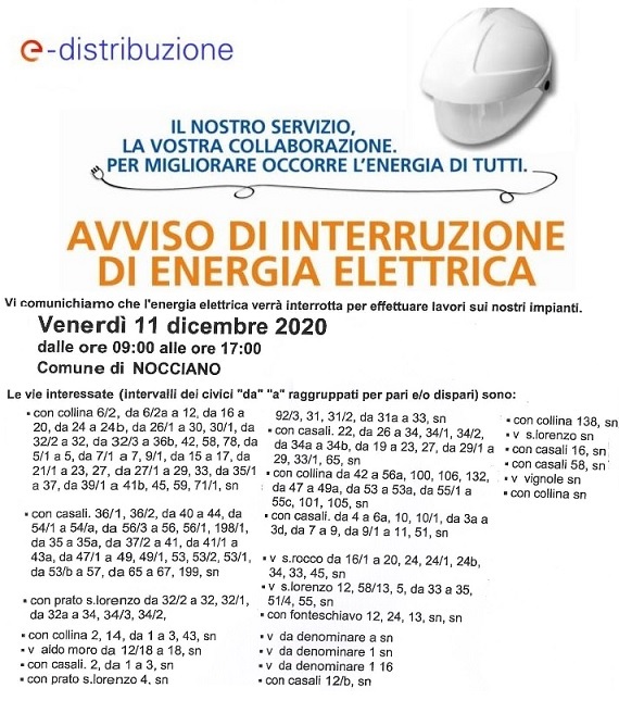 AVVISO INTRRUZIONE ENERGIA ELETTRICA 11.12.2020
